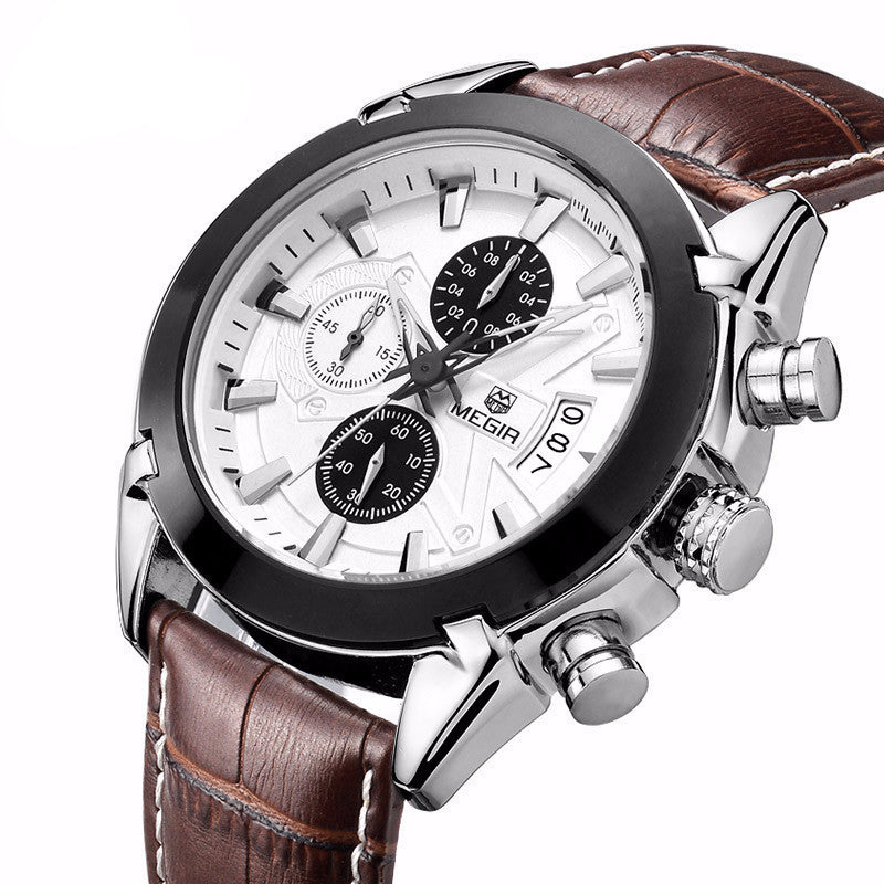MEGIR 220G Men’s Chronograph Watch with Japanese Movement and Leather Strap