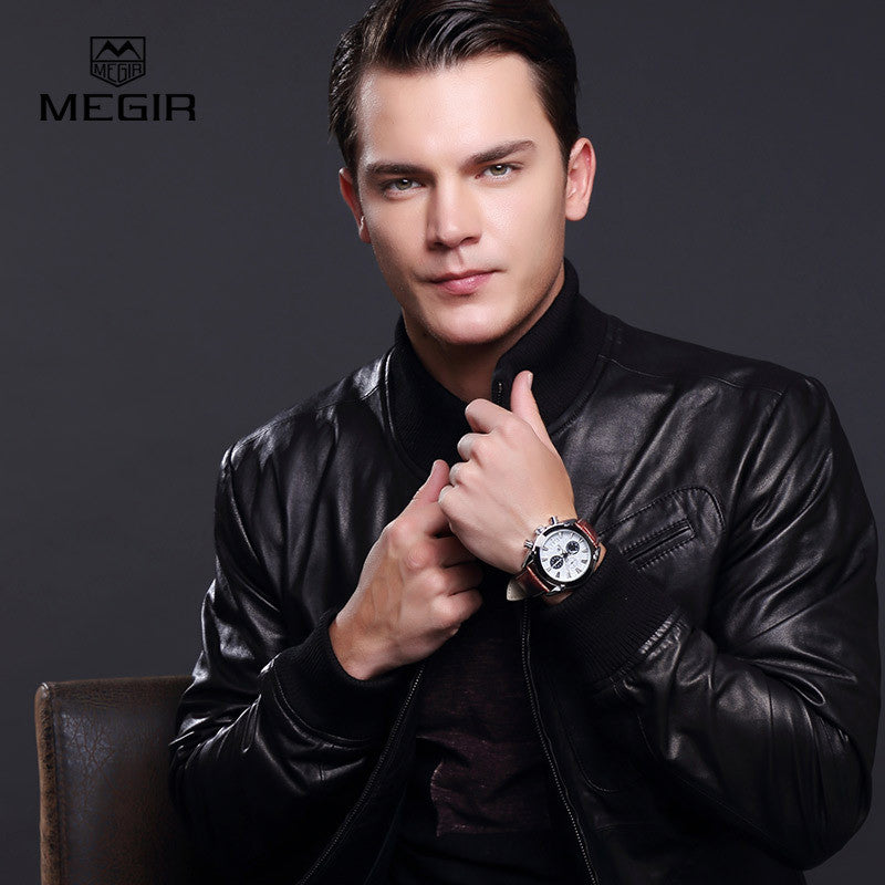 MEGIR 220G Men’s Chronograph Watch with Japanese Movement and Leather Strap