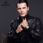 MEGIR 220G Men’s Chronograph Watch with Japanese Movement and Leather Strap